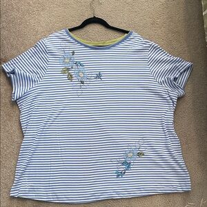 White Stag Blue and White Striped Floral Top